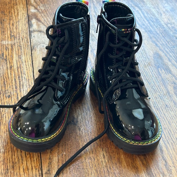 Kurt Geiger Glossy Black Boots with Rainbow Accents - Picture 1 of 8